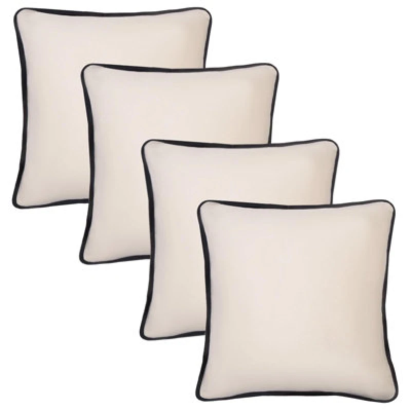 Image of OHS OHS 4 x Piped Edge Matte Velvet Cushion Covers Home Decor Set in Cream Size: 45cm x 45cm Cream 45cm x 45cm Unisex 5027434217885