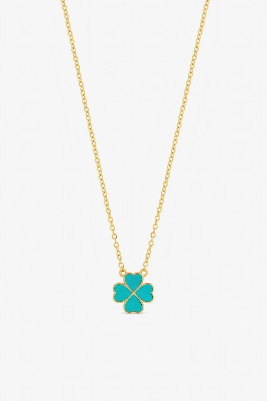 Image of Jon Richard Womens Gold Plated & Turquoise Heart Clover Pendant Necklace Gold Female One Size