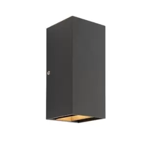 Image of Glover Integrated LED 2 Light Outdoor Up Down Wall Light Matt Black, Glass IP44