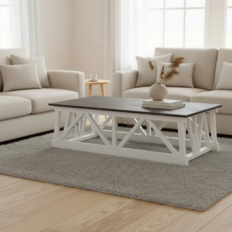 Image of Orsina Sleek Coffee Table, Rectangular Top Display Coffee Table, Carved Base Indoor Coffee Table With Storage