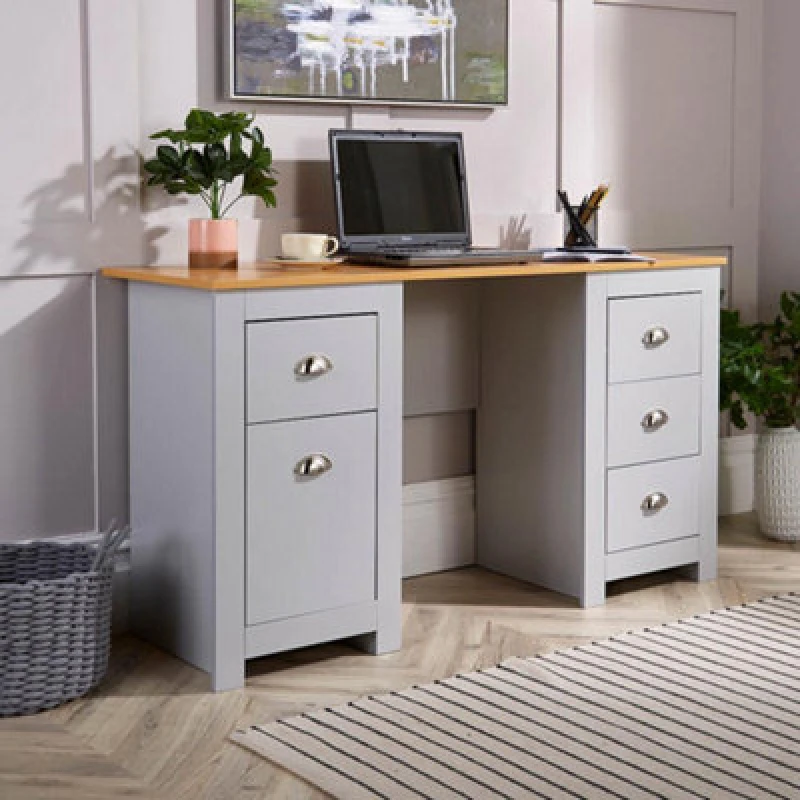 Image of Home Source Camden 3 Drawer Pedestal Computer Storage Desk Grey