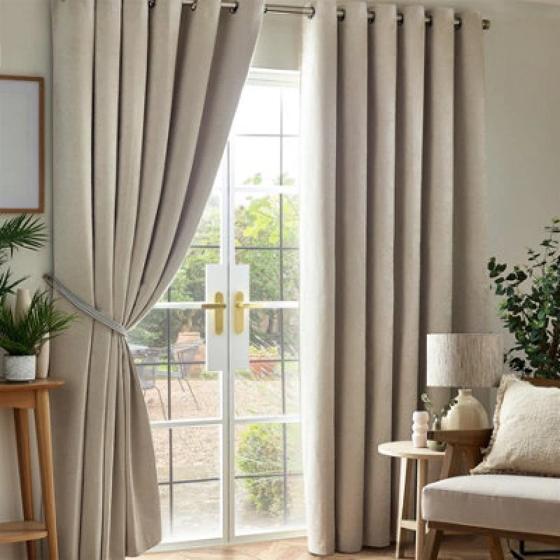 Image of Luxury Living Chenille Blackout Eyelet Curtains Thermal Triple Weave Pair in Cream Size: 229cm width x 229cm drop Cream Unisex 229cm width x 229