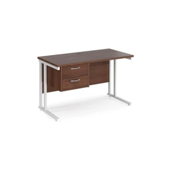 image of Office Desk Rectangular Desk 1200mm With Pedestal Walnut Top With White Frame 600mm Depth Maestro 25 MC612P2WHW