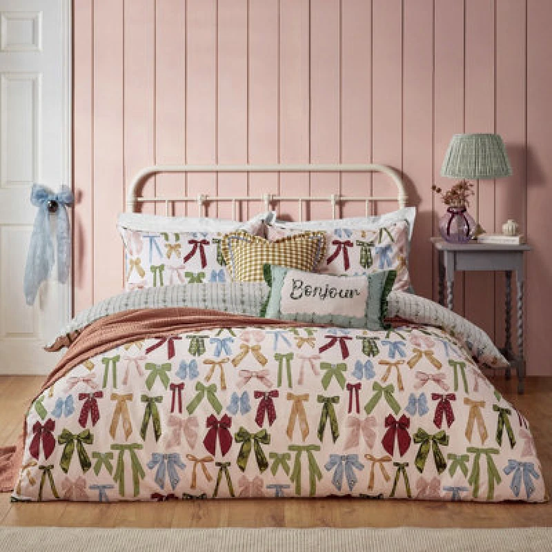 Image of Noortje Bows Trending Duvet Cover Set Silk Pink, Silk Pink / Single