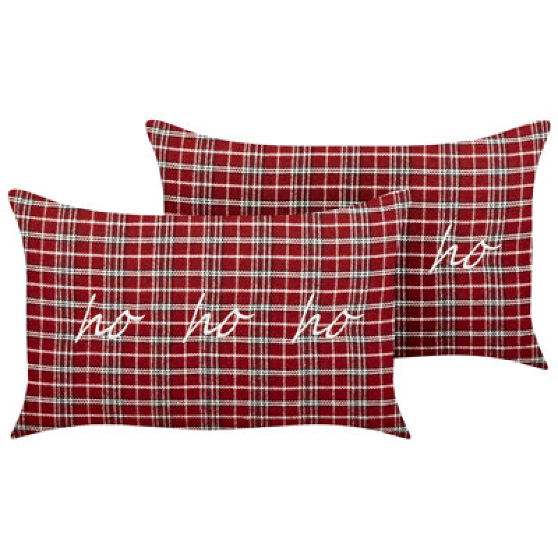 Image of Beliani Set Of 2 Decorative Cushions Mochi 30 X 50 Cm Red Christmas Motif