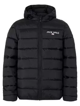 Image of Jack Wills Boys Font Padded Jacket - Black, Size Age: 12-13 Years