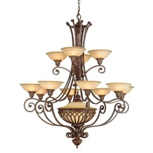 image of 12 Light Multi Arm Chandelier British Bronze Finish, E27