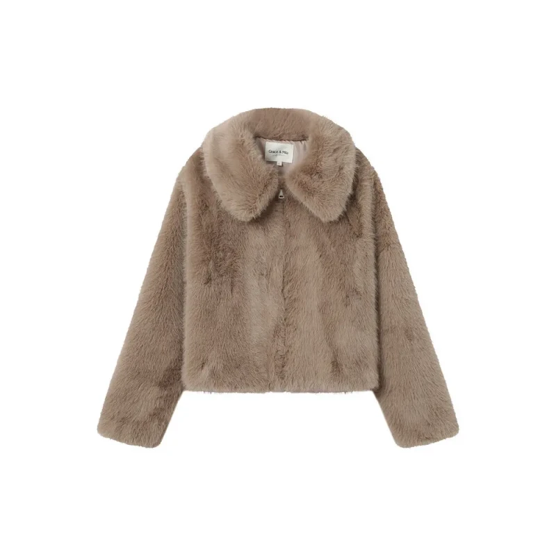 Image of Grace & Mila Womens fur coat Grace & Mila Shonna Beige Female M