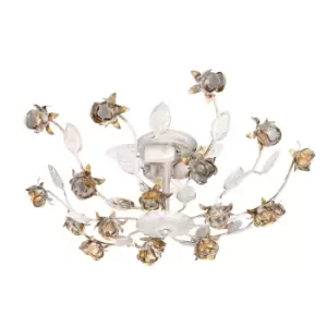 Image of Carolina Candle Flower Design Multi Arm Semi Flush Ceiling Lamp, Ivory