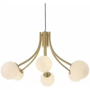 image of Loops - Ceiling Pendant Light Satin Brass Plate & Opal Glass 6 x 3W LED G9