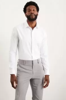 Image of Mens White Slim Fit Textured Performance Shirt