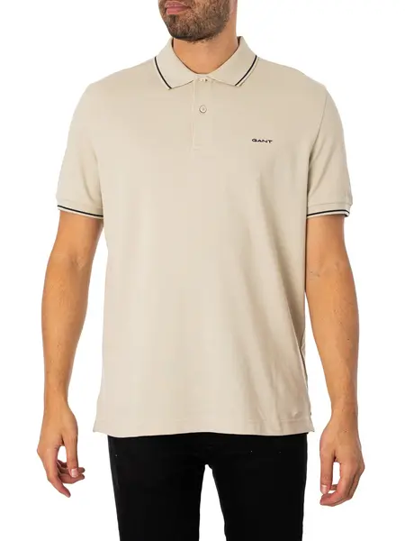 Image of Gant Tipping Pique Rugger Polo Shirt Silky Beige XL
