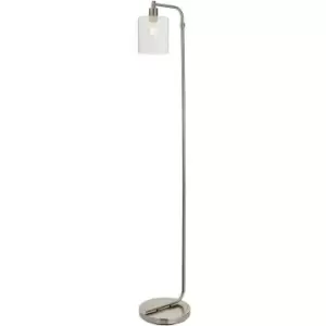 image of 1.5m Curved Floor Lamp Brushed Nickel & Glass Shade Free Standing Living Room