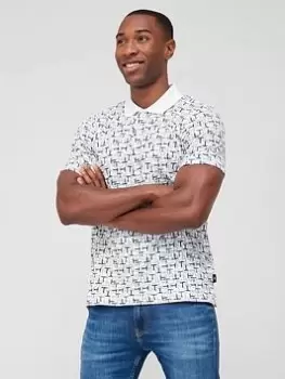 Image of Ted Baker Fassett Printed Polo Shirt, Ecru, Size 6, Men