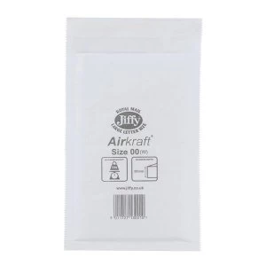 image of Jiffy Airkraft Size 00 Postal Bags Bubble lined Peel and Seal 115x195mm White 1 x Pack of 100 Bags