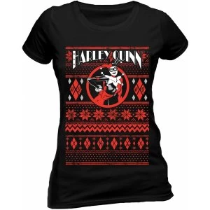 Image of Harley Quinn - Fair Isle Womens Large Fitted T-Shirt - Black