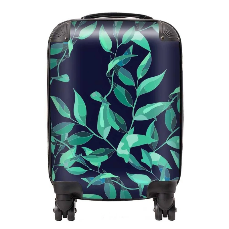 Image of Warren Reed - Designer Delicate Green Foliage Suitcase in Blue Size: Large Blue Unisex Large