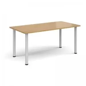 Image of Rectangular white radial leg meeting table 1600mm x 800mm - oak