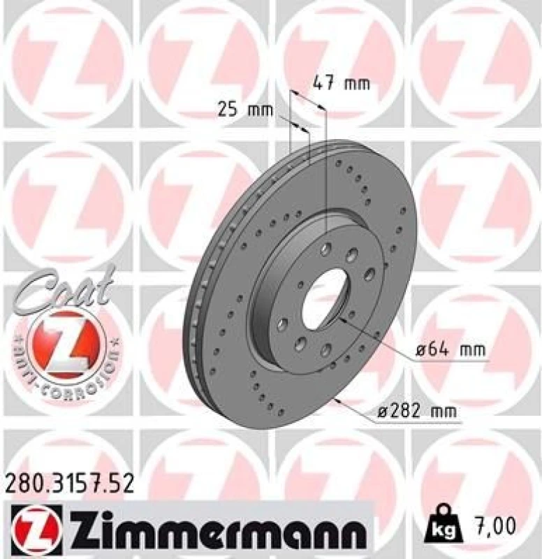 Image of ZIMMERMANN Brake disc ZIMMERMANN 280.3157.52