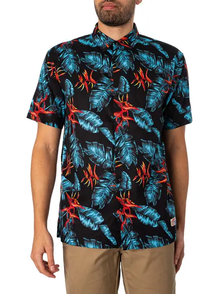 Image of Superdry Hawaiian Short Sleeved Shirt Dark Navy Fire L