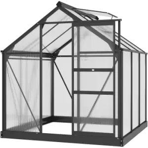 image of Outsunny Clear Polycarbonate Greenhouse Large Walk-In Green House Garden Plants Grow Galvanized Base Aluminium Frame with Slide Door, 6 x 6ft