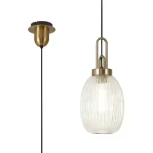 image of Luminosa Acree Ceiling Pendant E27 With 20cm Almond Ribbed Glass, Champagne Brass Gold, Matt Black