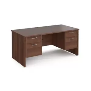 Image of Office Desk Rectangular Desk 1600mm With Double Pedestal Walnut Top And Panel End Leg 800mm Depth Maestro 25 MP16P22W