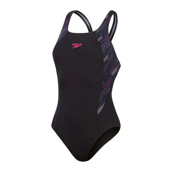 Image of Speedo Womens HyperBoom Splice Muscleback One Piece Swimsuits 8 (XS) Black 31563703310