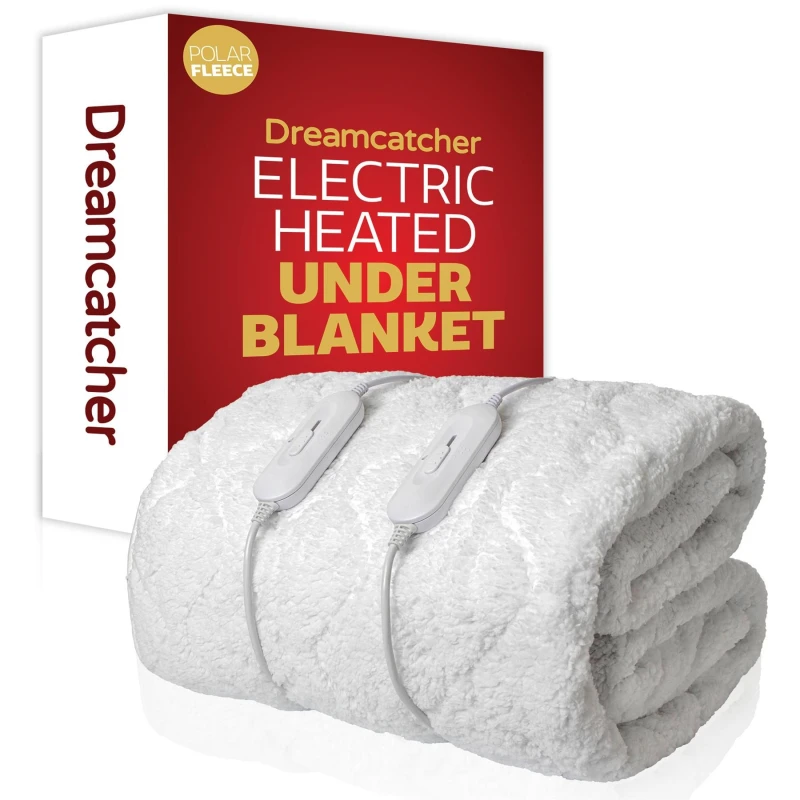 Image of Dreamcatcher Deluxe Electric Blanket Fitted Polar Fleece Heated Bed Under blanket 3 Heat Settings, Single/Double/King/Super King Options in White Whit