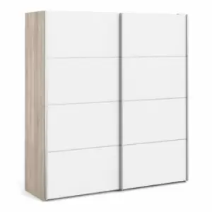 image of Verona Sliding Wardrobe 180Cm In Oak Effect With White Doors With 2 Shelves