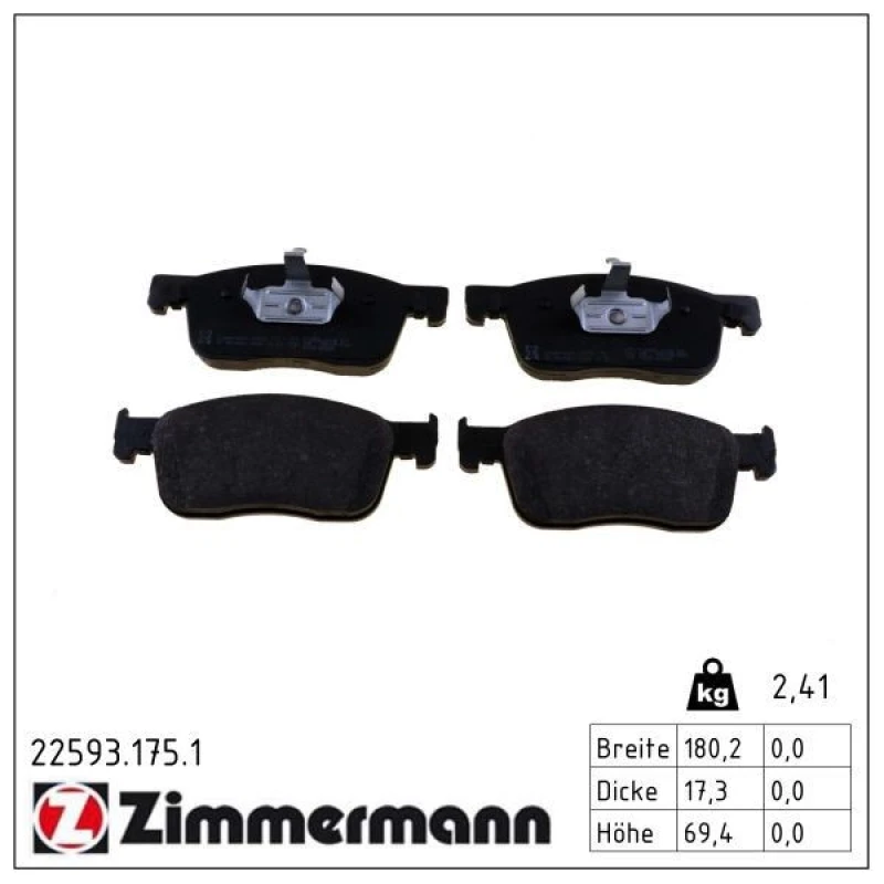 Image of ZIMMERMANN Brake pad set ZIMMERMANN 22593.175.1