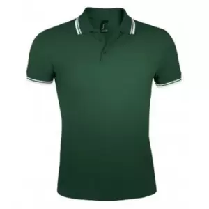 Image of SOLS Mens Pasadena Tipped Short Sleeve Pique Polo Shirt (3XL) (Forest/White)