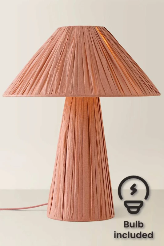 Image of ValueLights Kaiya Pink Woven Paper Tapered Table Lamp with Bulb in Dusty Pink Dusty Pink Unisex