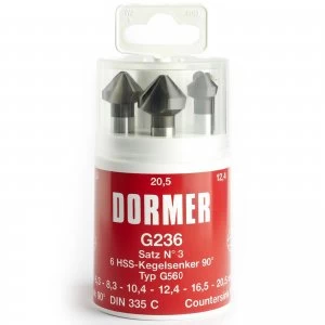 image of Dormer G2363 6 Piece HSS Straight Shank 90° Countersink Set