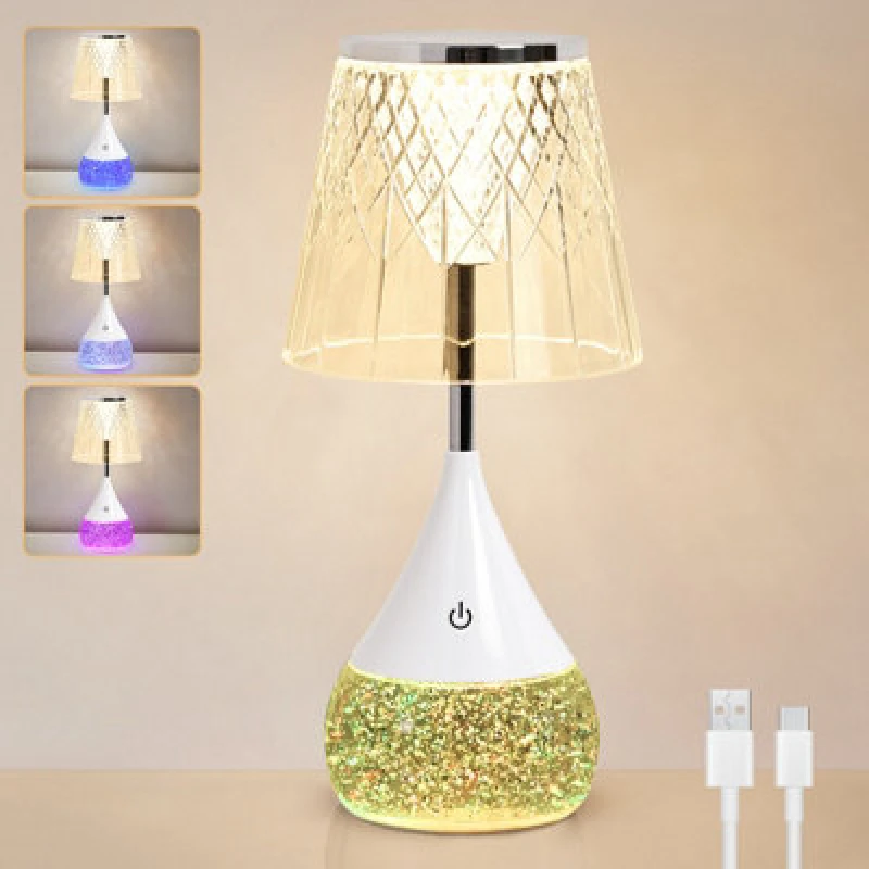 Image of Harper Living RGB Table Lamp, Water Base & 7-Colour Changing, Touch Control Mood Light, Dimmable, Diamond Cut Shade