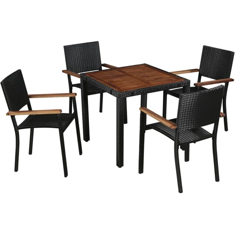 Image of vidaXL Solid Acacia Wood and Poly Rattan Outdoor Dining Set 5 Piece Furniture