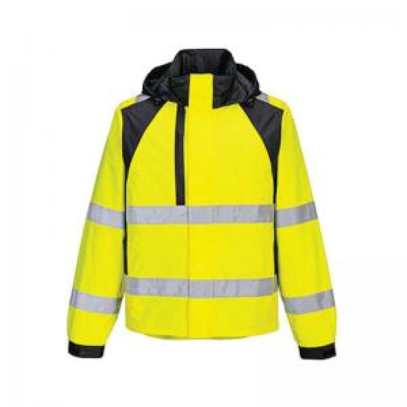 Image of Portwest WX2 Eco Hi Vis Waterproof Rain Jacket CD860YBRXL Colour: Yellow / Black