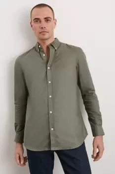 Image of Khaki Slim Fit Long Sleeve Oxford Shirt