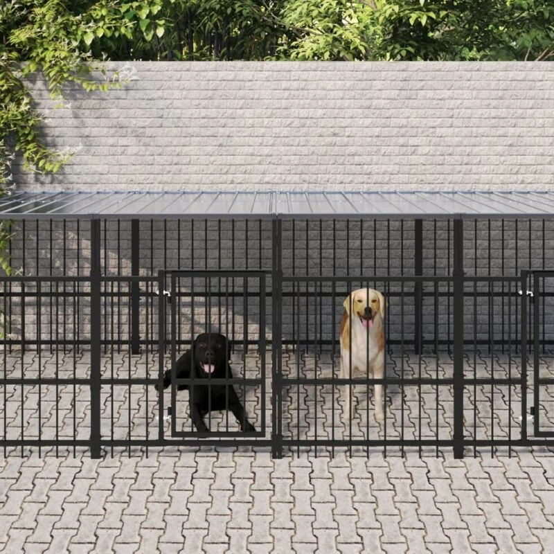 Image of VIDAXL Outdoor Dog Kennel with Roof Steel 7.51 m² Vidaxl 8720287216223