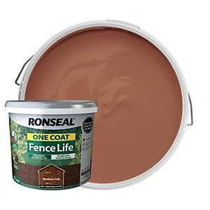 Image of Ronseal One Coat Fence Life Matt Shed & Fence Treatment - Medium Oak 9L