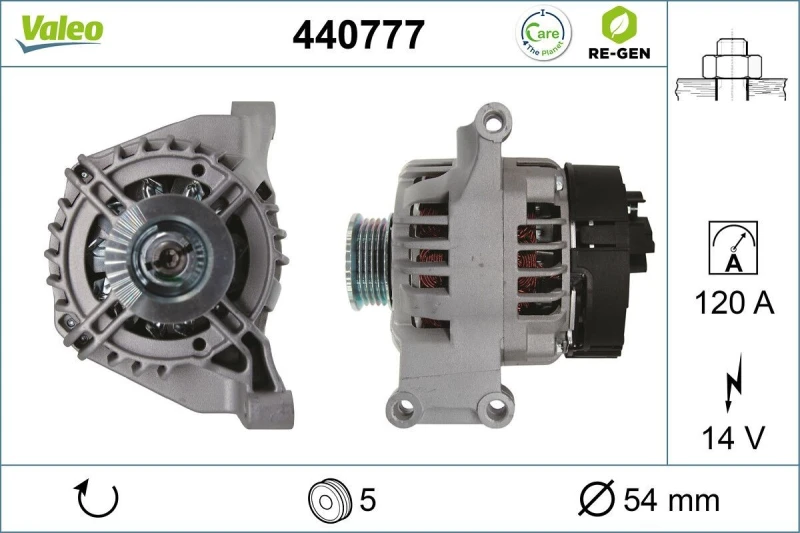 Image of VALEO 440777 Generator VALEO RE-GEN REMANUFACTURED Alternator Charging Current: 120A, Voltage: 14V Alternator (4)