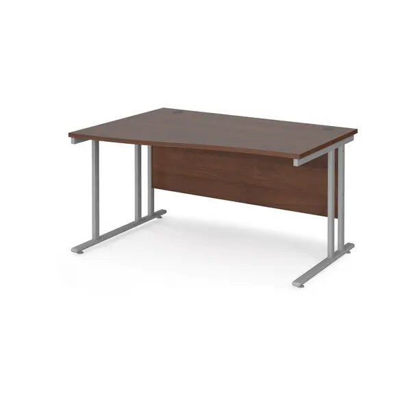 image of Maestro 25 Wave Desk Silver Frame and Walnut Table Top - Left Hand - 1400mm