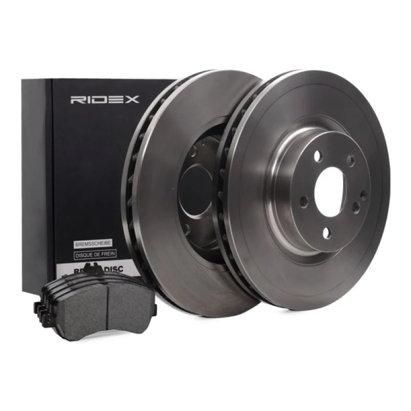 Image of RIDEX 3405B1410 Brake disc and pads set Front Axle, Brake Disc Type: Vented, excl. wear warning contact Brake Set,disc brakes (3405)