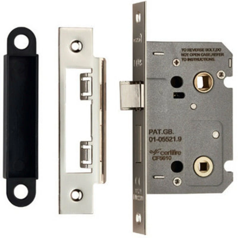 Image of Loops Locking Bathroom Door Sashlock Latch Square Forend 64mm Nickel Plated Metallics unisex