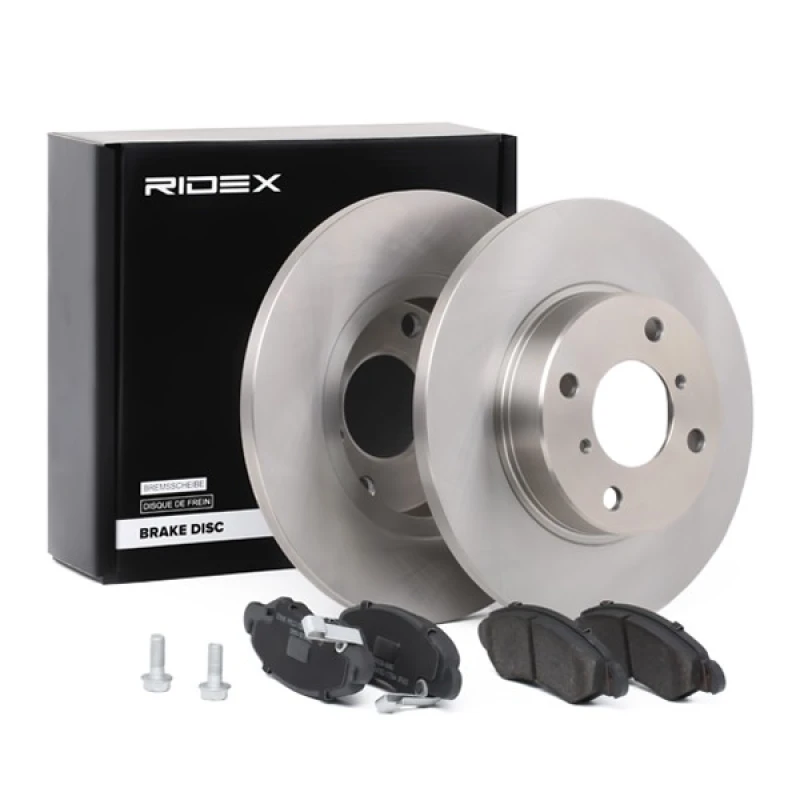 Image of RIDEX 3405B0104 Brake disc and pads set Front Axle, Brake Disc Type: Solid Brake Set,disc brakes (3405)