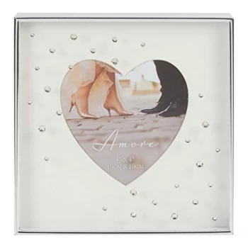 image of 4" x 4" - Amore By Juliana Silver Heart Frame with Crystals