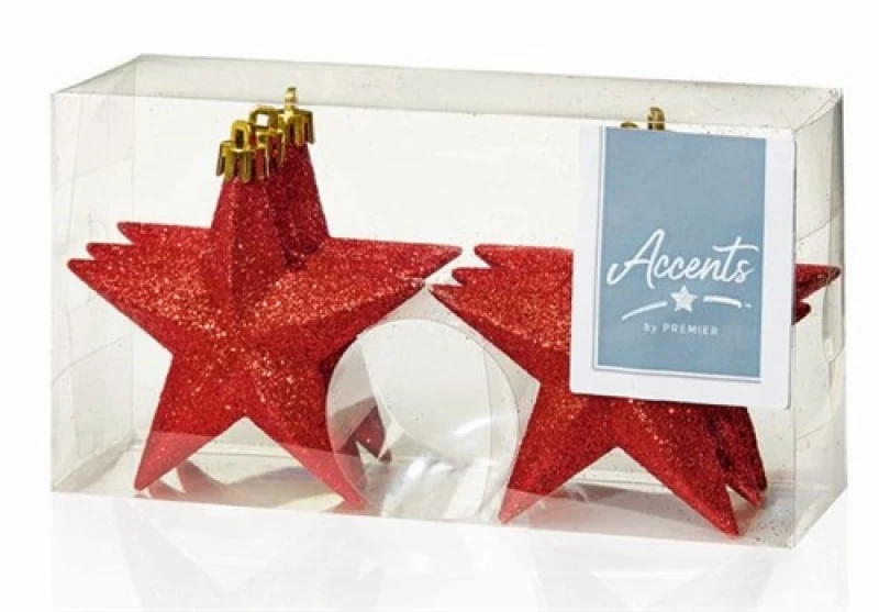 Image of Premier Decorations 6 x 100mm Multi Glitter Stars, Red