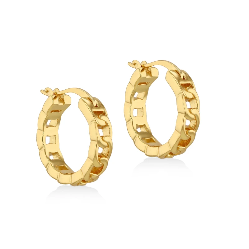Image of Be You Sterling Silver Gold Plated Curb Chain Hoops Yellow Gold Pla female One Size