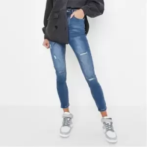 image of Missguided Petite Distressed Sinner Skinny Jeans - Blue