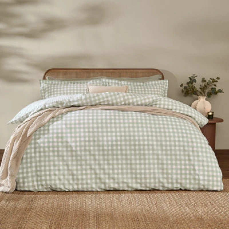 Image of Yard Barton Gingham Check Duvet Cover Set, Eucalyptus, Single